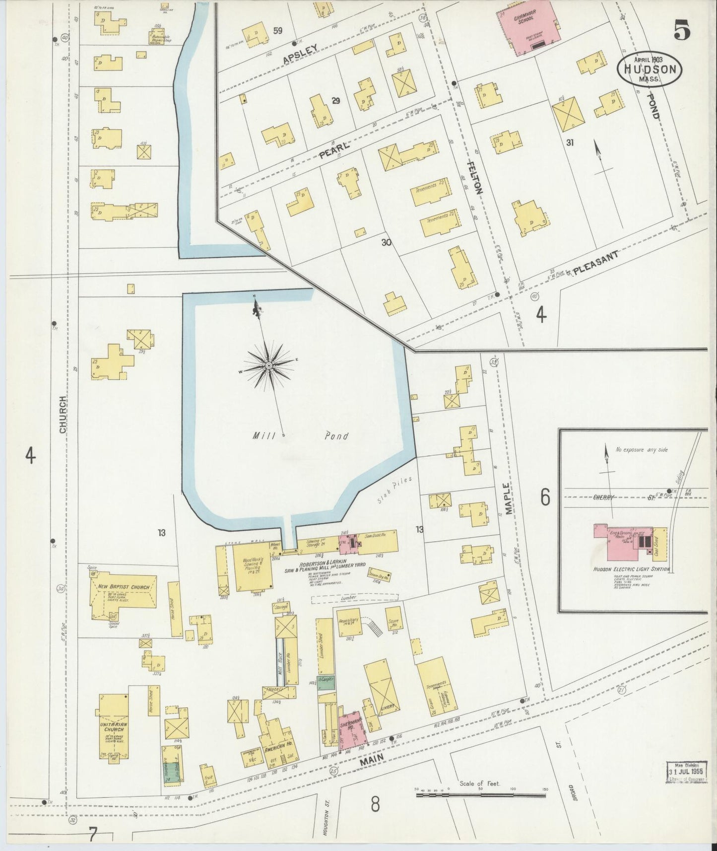 Sanborn Fire Insurance Map from Hudson, Middlesex County, Massachusetts (1903), Sheet #0005 - Complete Map Set gallery image, historic Sanborn map, vintage wall art, Massachusetts Massachusetts