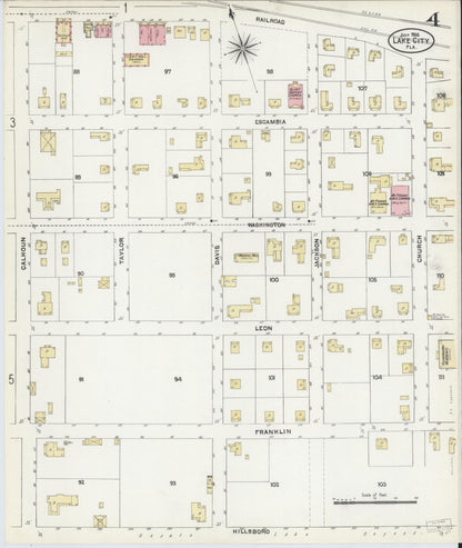 Sanborn Fire Insurance Map from Lake City, Columbia County, Florida (1906), Sheet #0004 - Complete Map Set gallery image, historic Sanborn map, vintage wall art, Florida Florida