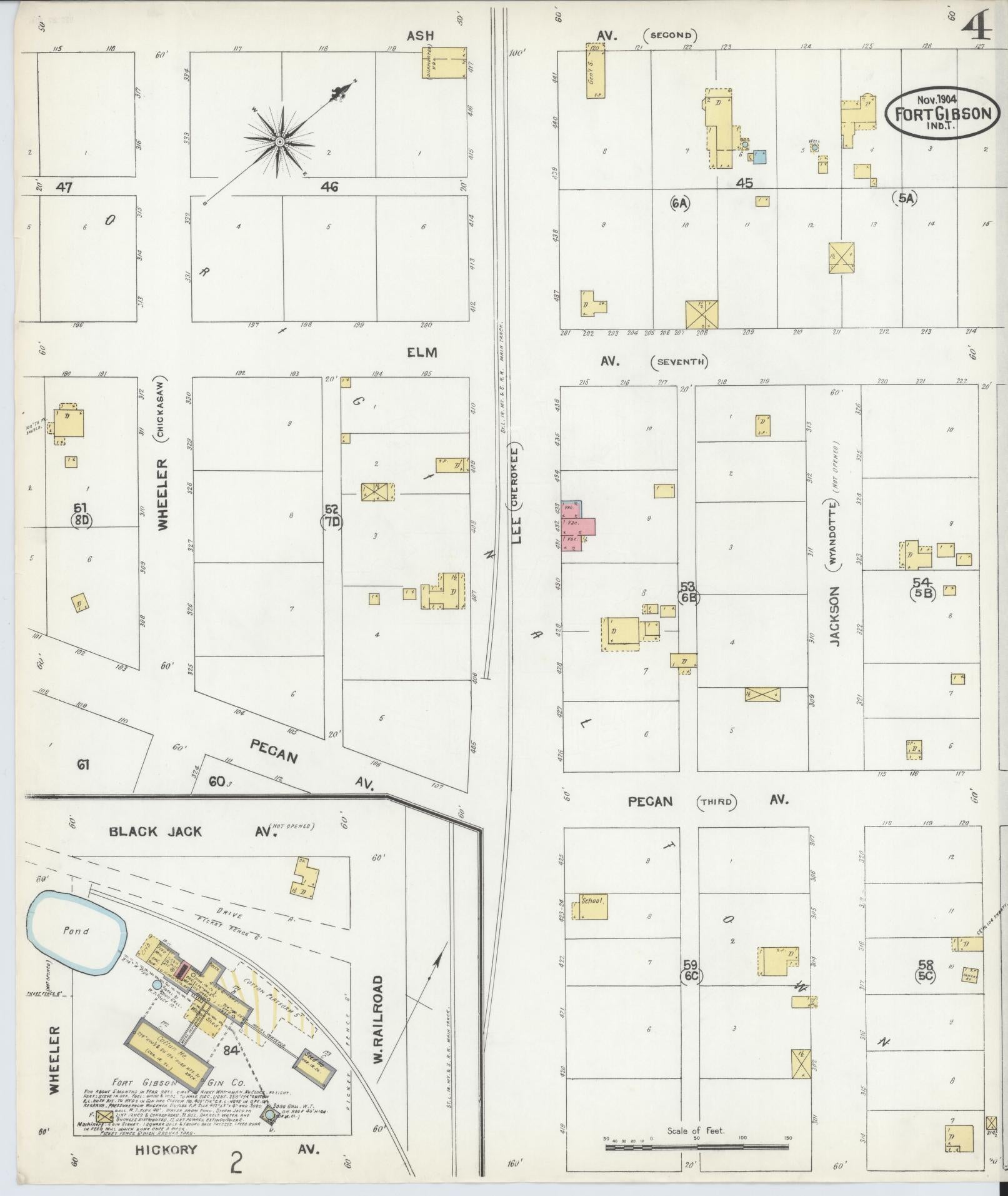 Sanborn Fire Insurance Map from Fort Gibson, Muskogee County, Oklahoma (1904), Sheet #0004 - Complete Map Set gallery image, historic Sanborn map, vintage wall art, Oklahoma Oklahoma