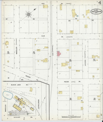 Sanborn Fire Insurance Map from Fort Gibson, Muskogee County, Oklahoma (1904), Sheet #0004 - Complete Map Set gallery image, historic Sanborn map, vintage wall art, Oklahoma Oklahoma