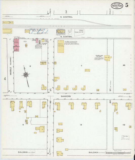 Sanborn Fire Insurance Map from Maxton, Robeson County, North Carolina (1919), Sheet #0005 - Historic Sanborn Fire Insurance Map Print, vintage old map wall art, antique decor, genealogy gift, North Carolina North Carolina map