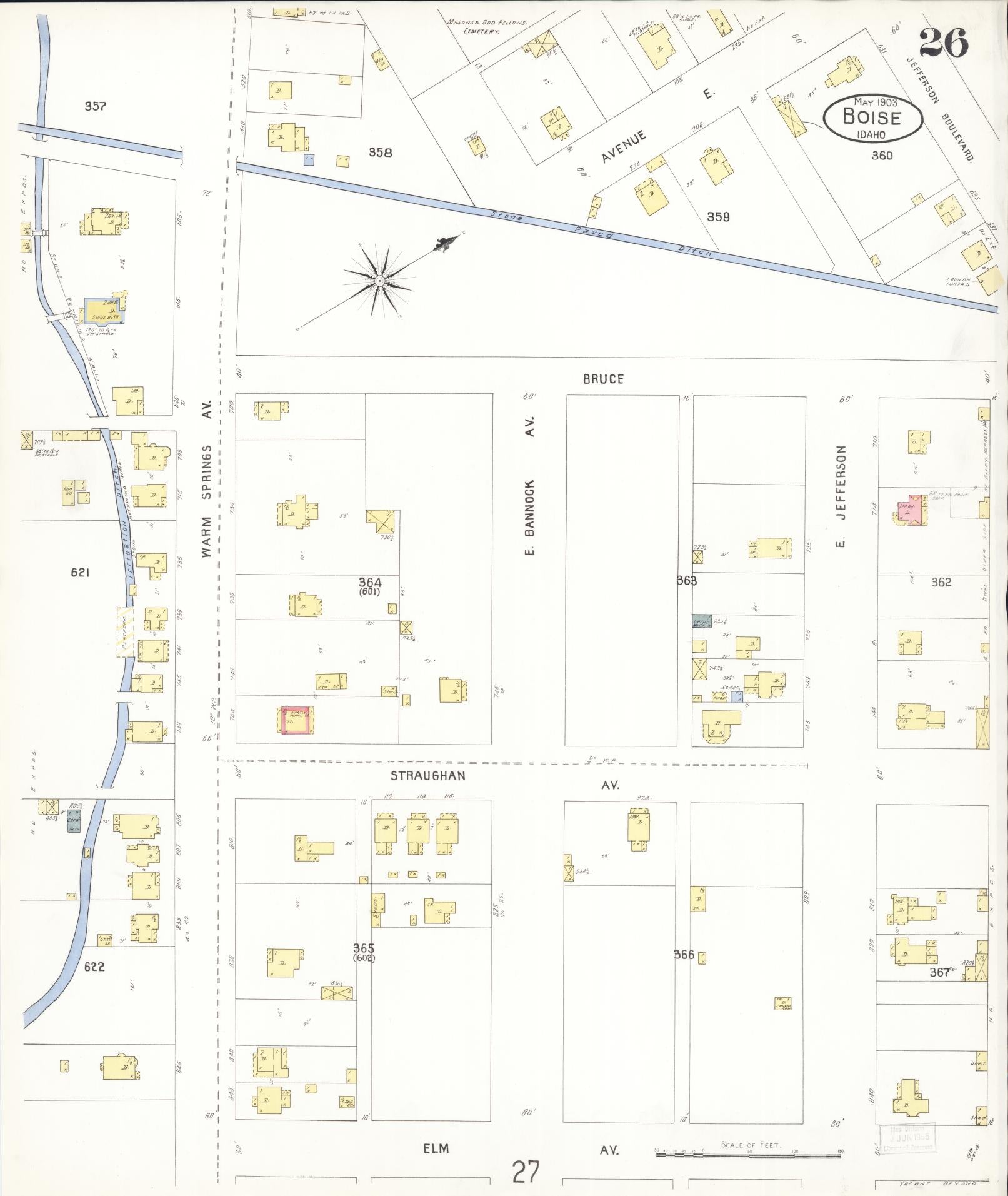 Sanborn Fire Insurance Map from Boise, Ada County, Idaho (1903), Sheet #0026 - Historic Sanborn Fire Insurance Map Print, vintage old map wall art, antique decor, genealogy gift, Idaho Idaho map