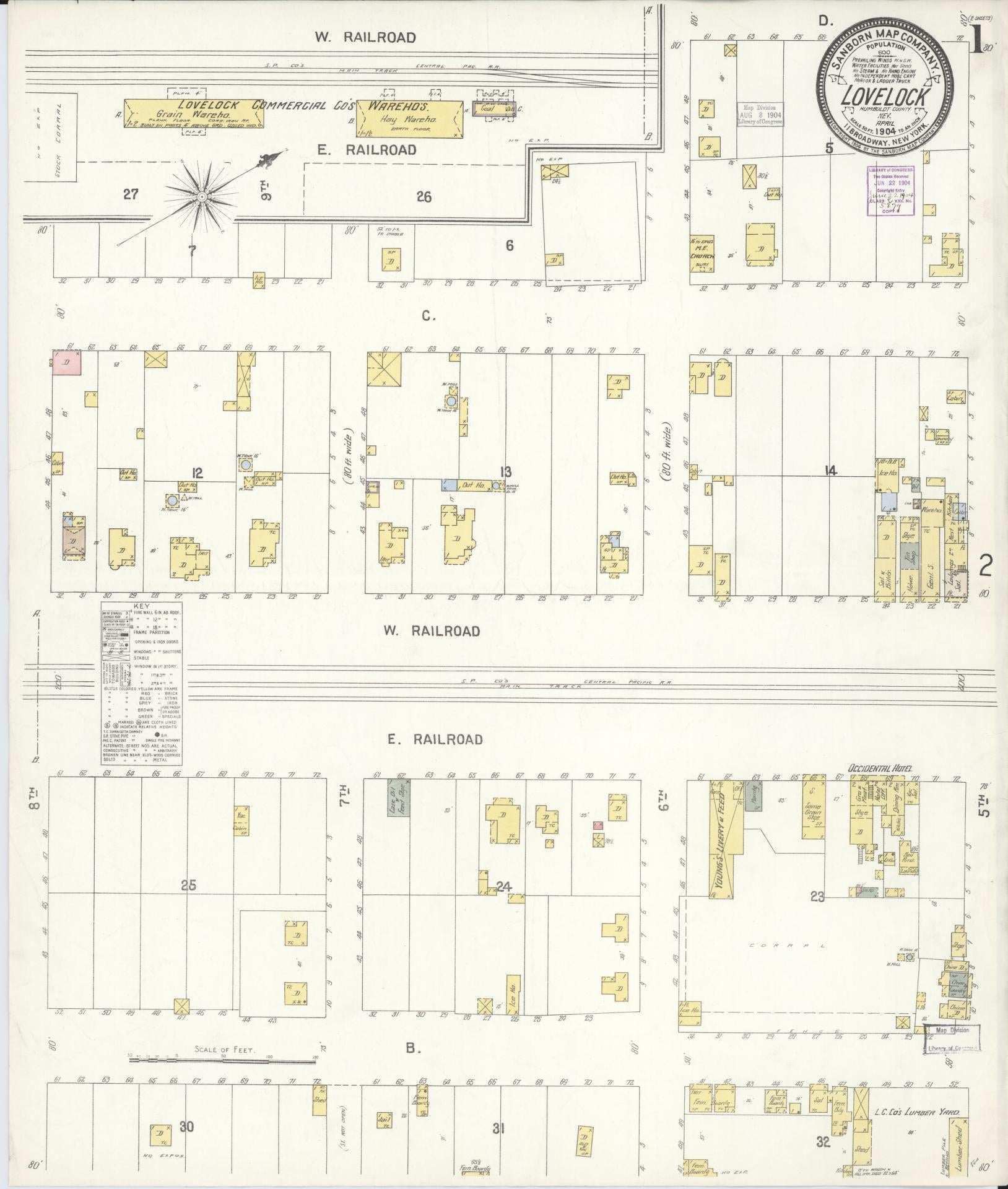 Sanborn Fire Insurance Map from Lovelock, Pershing County, Nevada (1904), Sheet #0001 - Historic Sanborn Fire Insurance Map Print, vintage old map wall art, antique decor, genealogy gift, Nevada Nevada map