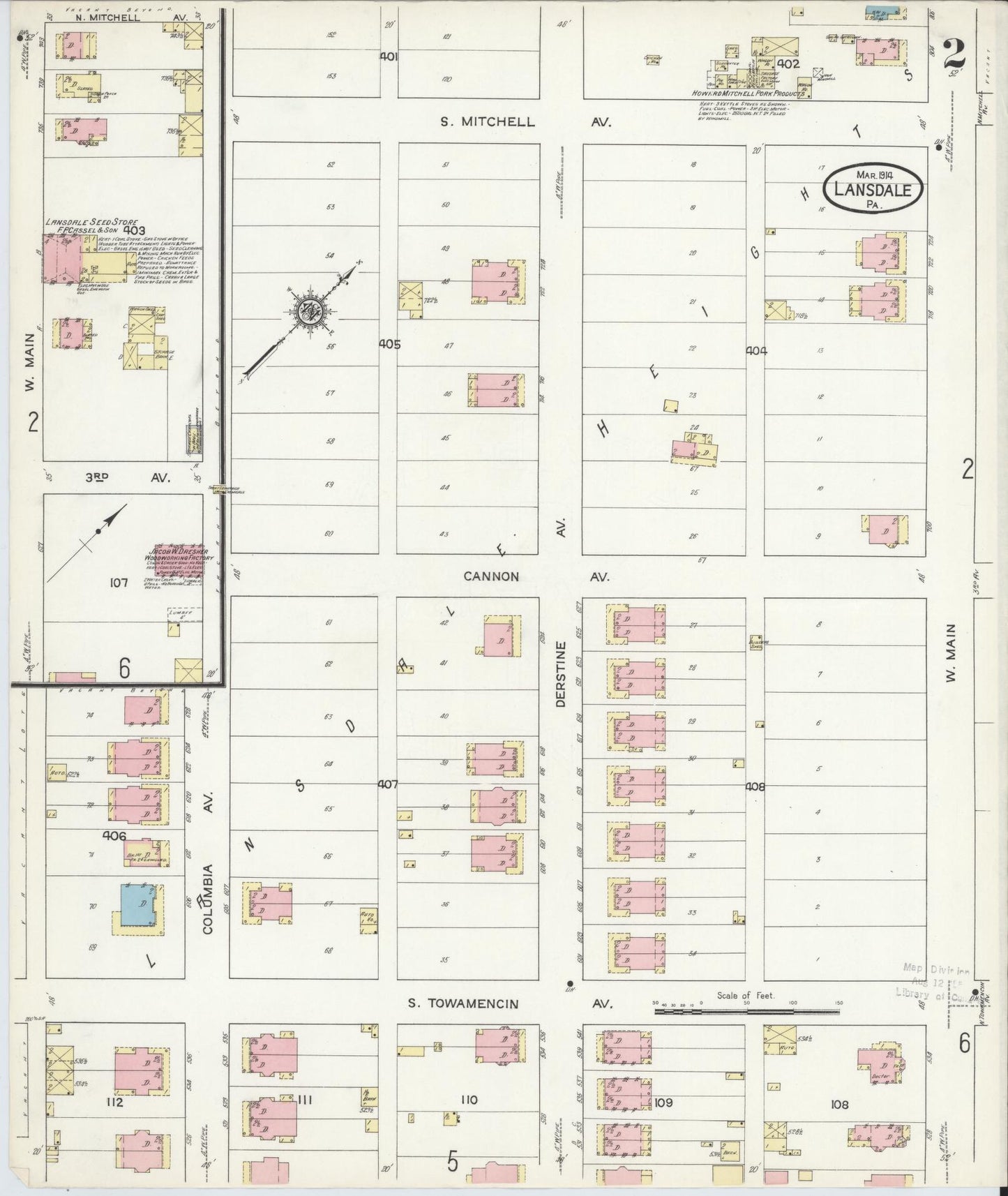 Sanborn Fire Insurance Map from Lansdale, Montgomery County, Pennsylvania (1914), Sheet #0002 - Historic Sanborn Fire Insurance Map Print, vintage old map wall art, antique decor, genealogy gift, Pennsylvania Pennsylvania map