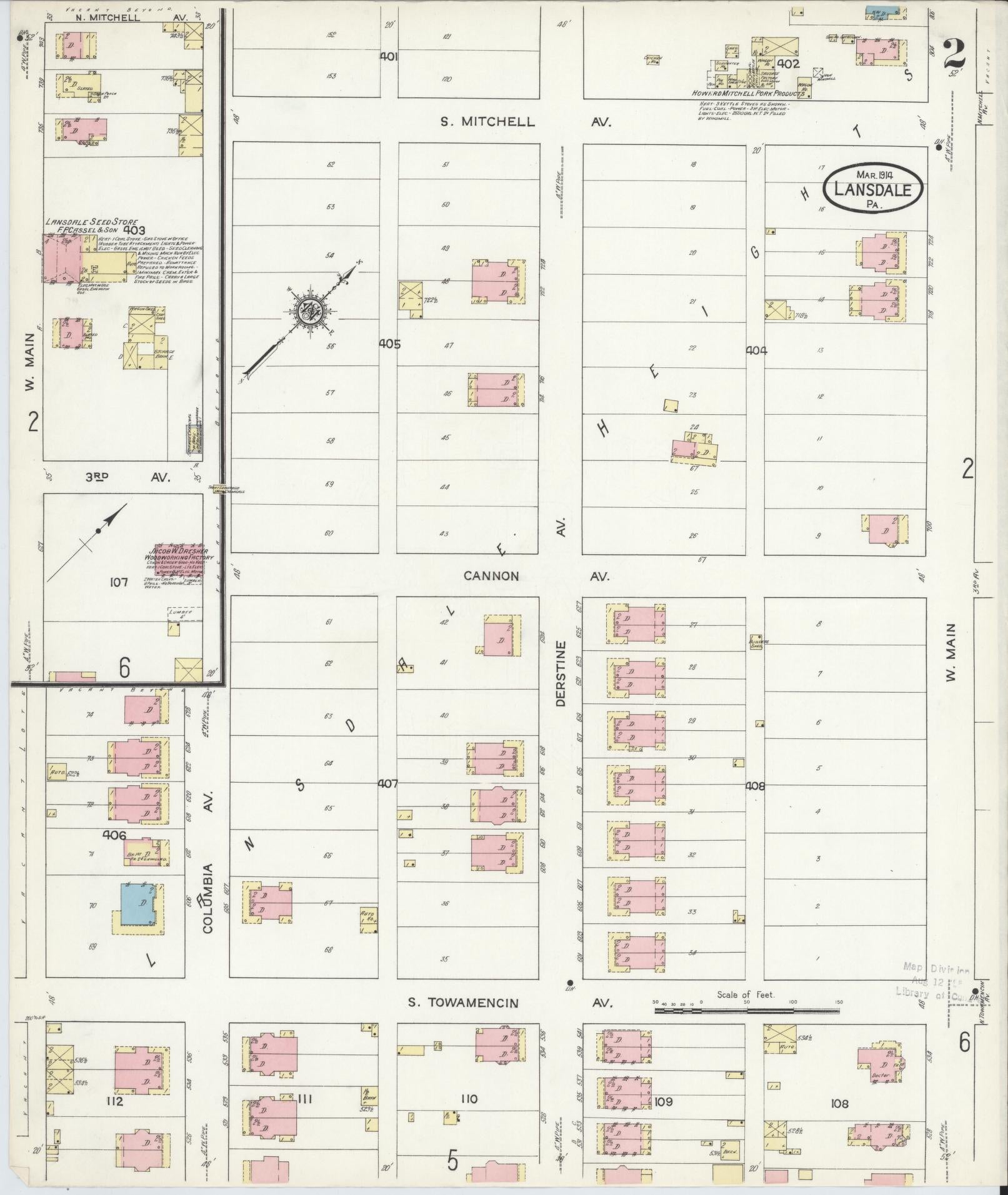 Sanborn Fire Insurance Map from Lansdale, Montgomery County, Pennsylvania (1914), Sheet #0002 - Historic Sanborn Fire Insurance Map Print, vintage old map wall art, antique decor, genealogy gift, Pennsylvania Pennsylvania map
