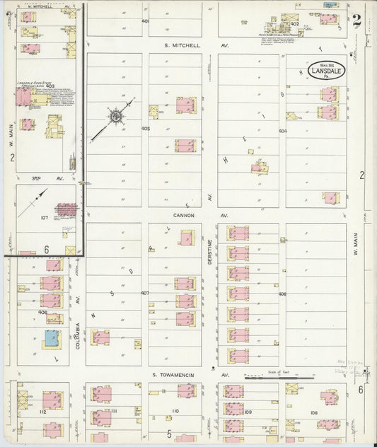Sanborn Fire Insurance Map from Lansdale, Montgomery County, Pennsylvania (1914), Sheet #0002 - Historic Sanborn Fire Insurance Map Print, vintage old map wall art, antique decor, genealogy gift, Pennsylvania Pennsylvania map