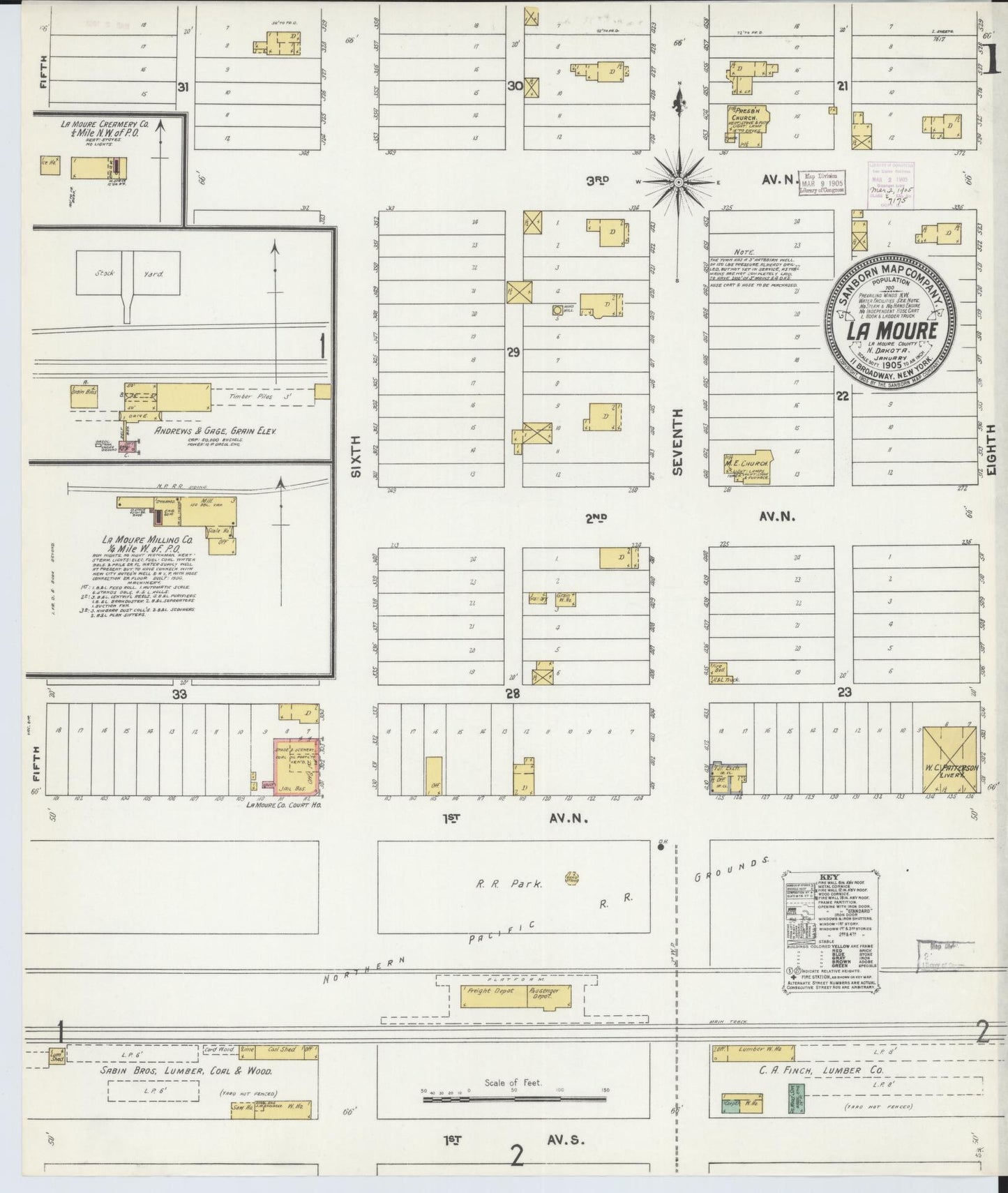 Sanborn Fire Insurance Map from La Moure, La Moure County, North Dakota (1905), Sheet #0001 - Historic Sanborn Fire Insurance Map Print, vintage old map wall art, antique decor, genealogy gift, North Dakota North Dakota map