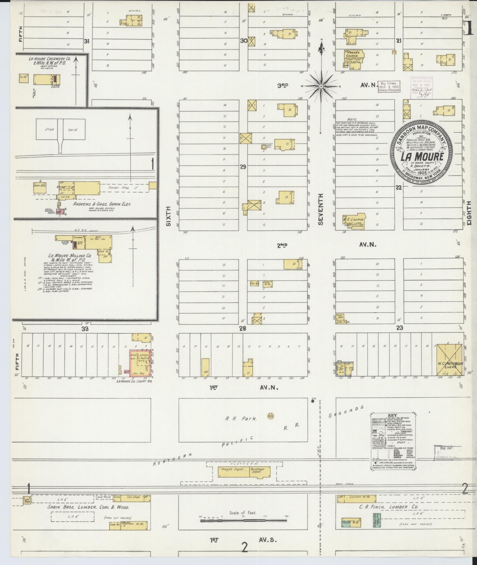 Sanborn Fire Insurance Map from La Moure, La Moure County, North Dakota (1905), Sheet #0001 - Historic Sanborn Fire Insurance Map Print, vintage old map wall art, antique decor, genealogy gift, North Dakota North Dakota map
