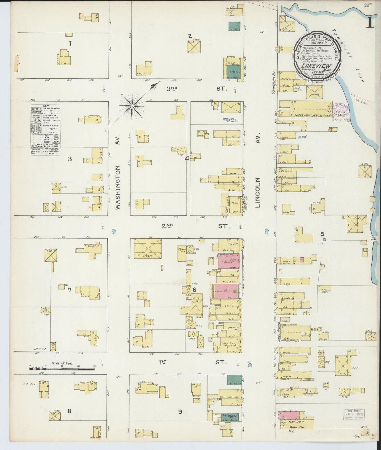 Sanborn Fire Insurance Map from Lakeview, Montcalm County, Michigan (1893), Sheet #0001 - Complete Map Set gallery image, historic Sanborn map, vintage wall art, Michigan Michigan