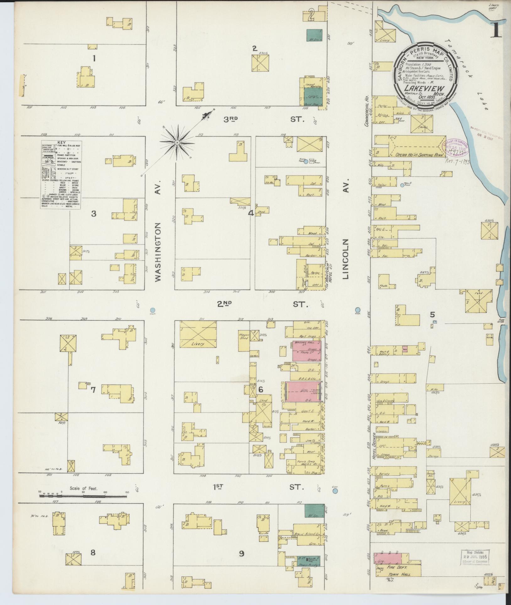 Sanborn Fire Insurance Map from Lakeview, Montcalm County, Michigan (1893), Sheet #0001 - Complete Map Set gallery image, historic Sanborn map, vintage wall art, Michigan Michigan