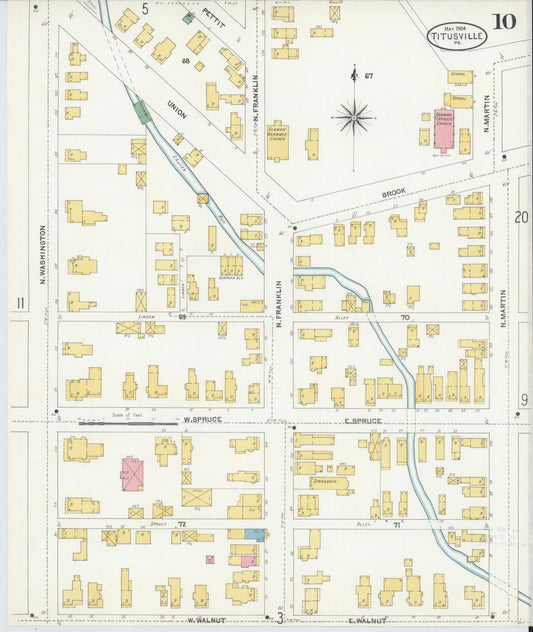 Sanborn Fire Insurance Map from Titusville, Crawford County, Pennsylvania (1904), Sheet #0010 - Historic Sanborn Fire Insurance Map Print, vintage old map wall art, antique decor, genealogy gift, Pennsylvania Pennsylvania map