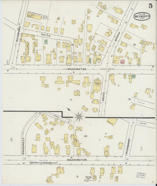 Sanborn Fire Insurance Map from Weymouth, Norfolk County, Massachusetts (1894), Sheet #0005 - Historic Sanborn Fire Insurance Map Print, vintage old map wall art, antique decor, genealogy gift, Massachusetts Massachusetts map