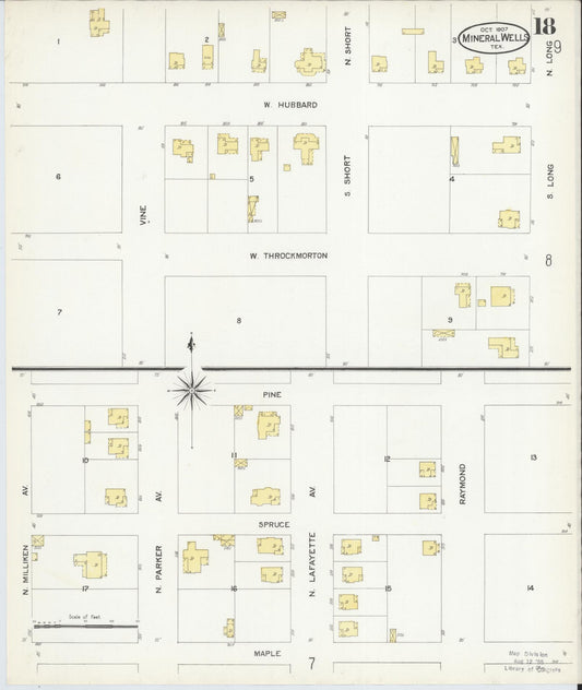 Sanborn Fire Insurance Map from Mineral Wells, Palo Pinto County, Texas (1907), Sheet #0018 - Historic Sanborn Fire Insurance Map Print, vintage old map wall art, antique decor, genealogy gift, Texas Texas map