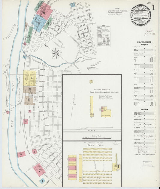 Sanborn Fire Insurance Map from Radford, Independent Cities, Virginia (1896), Sheet #0001 - Complete Map Set gallery image, historic Sanborn map, vintage wall art, Virginia Virginia
