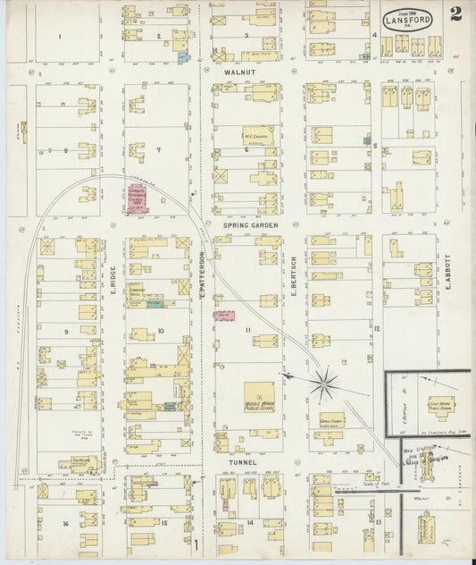 Sanborn Fire Insurance Map from Lansford, Carbon County, Pennsylvania (1896), Sheet #0002 - Historic Sanborn Fire Insurance Map Print, vintage old map wall art, antique decor, genealogy gift, Pennsylvania Pennsylvania map