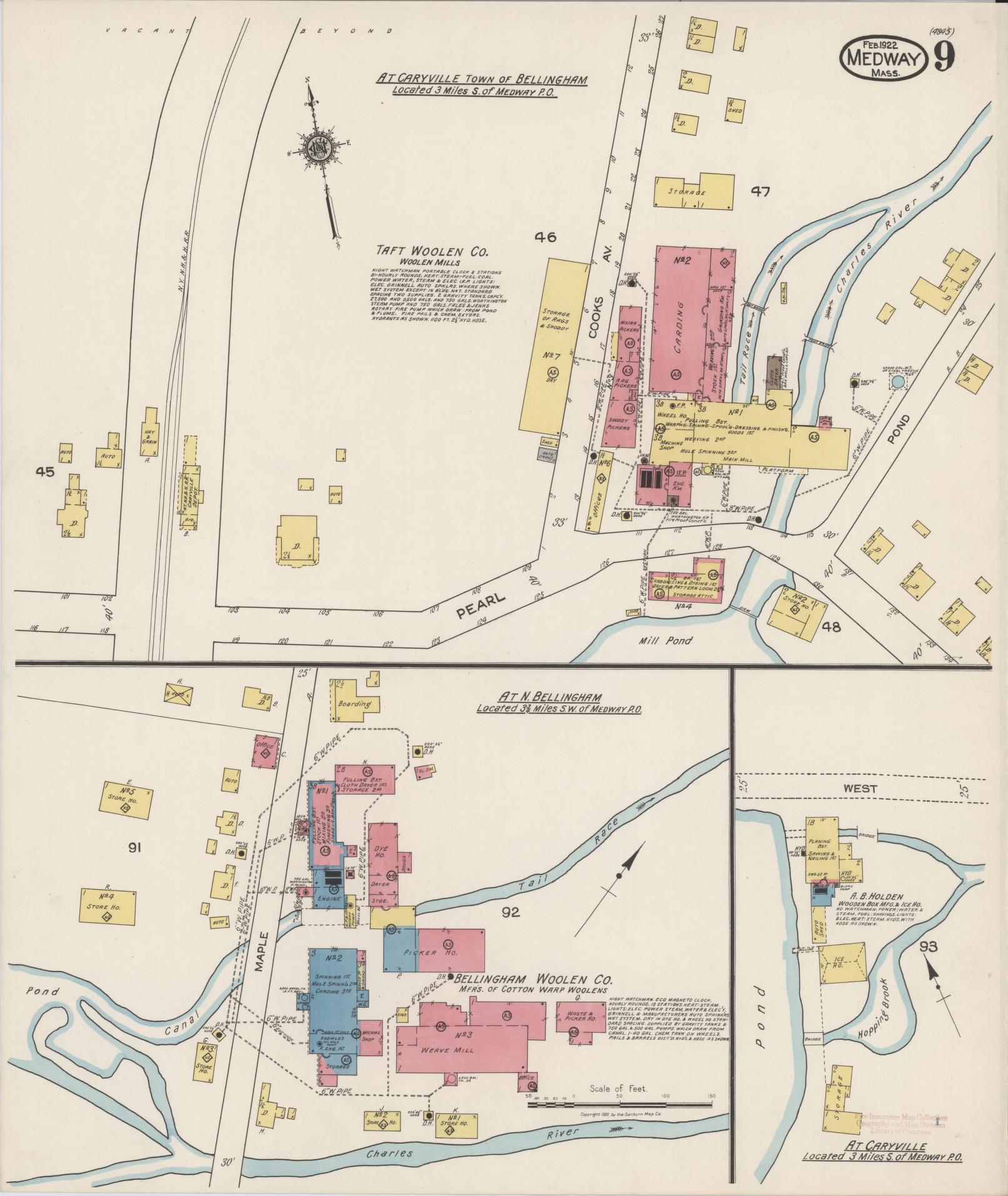Sanborn Fire Insurance Map from Medway, Norfolk County, Massachusetts (1922), Sheet #0009 - Complete Map Set gallery image, historic Sanborn map, vintage wall art, Massachusetts Massachusetts
