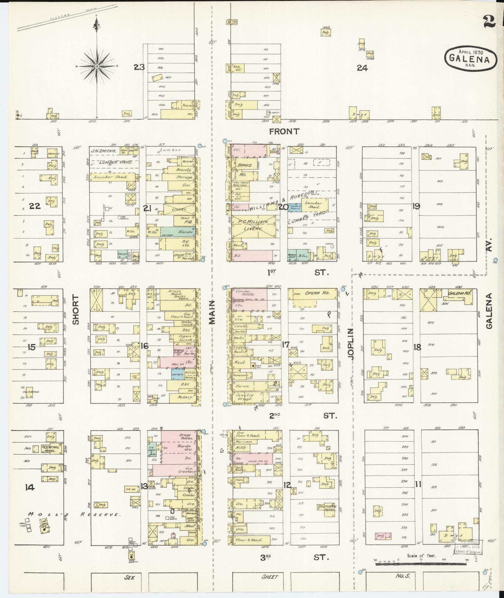 Sanborn Fire Insurance Map from Galena, Cherokee County, Kansas (1890), Sheet #0002 - Complete Map Set gallery image, historic Sanborn map, vintage wall art, Kansas Kansas