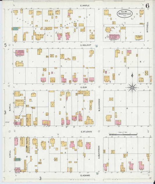 Sanborn Fire Insurance Map from Nashville, Washington County, Illinois (1906), Sheet #0006 - Historic Sanborn Fire Insurance Map Print, vintage old map wall art, antique decor, genealogy gift, Illinois Illinois map