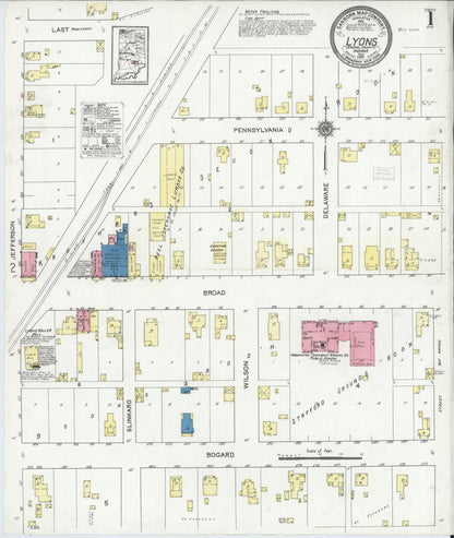 Sanborn Fire Insurance Map from Lyons, Greene County, Indiana (1921), Sheet #0001 - Complete Map Set gallery image, historic Sanborn map, vintage wall art, Indiana Indiana