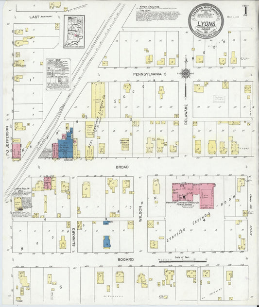 Sanborn Fire Insurance Map from Lyons, Greene County, Indiana (1921), Sheet #0001 - Complete Map Set gallery image, historic Sanborn map, vintage wall art, Indiana Indiana