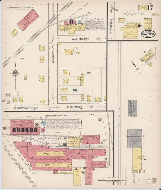 Sanborn Fire Insurance Map from Ravenna, Portage County, Ohio (1922), Sheet #0017 - Historic Sanborn Fire Insurance Map Print, vintage old map wall art, antique decor, genealogy gift, Ohio Ohio map