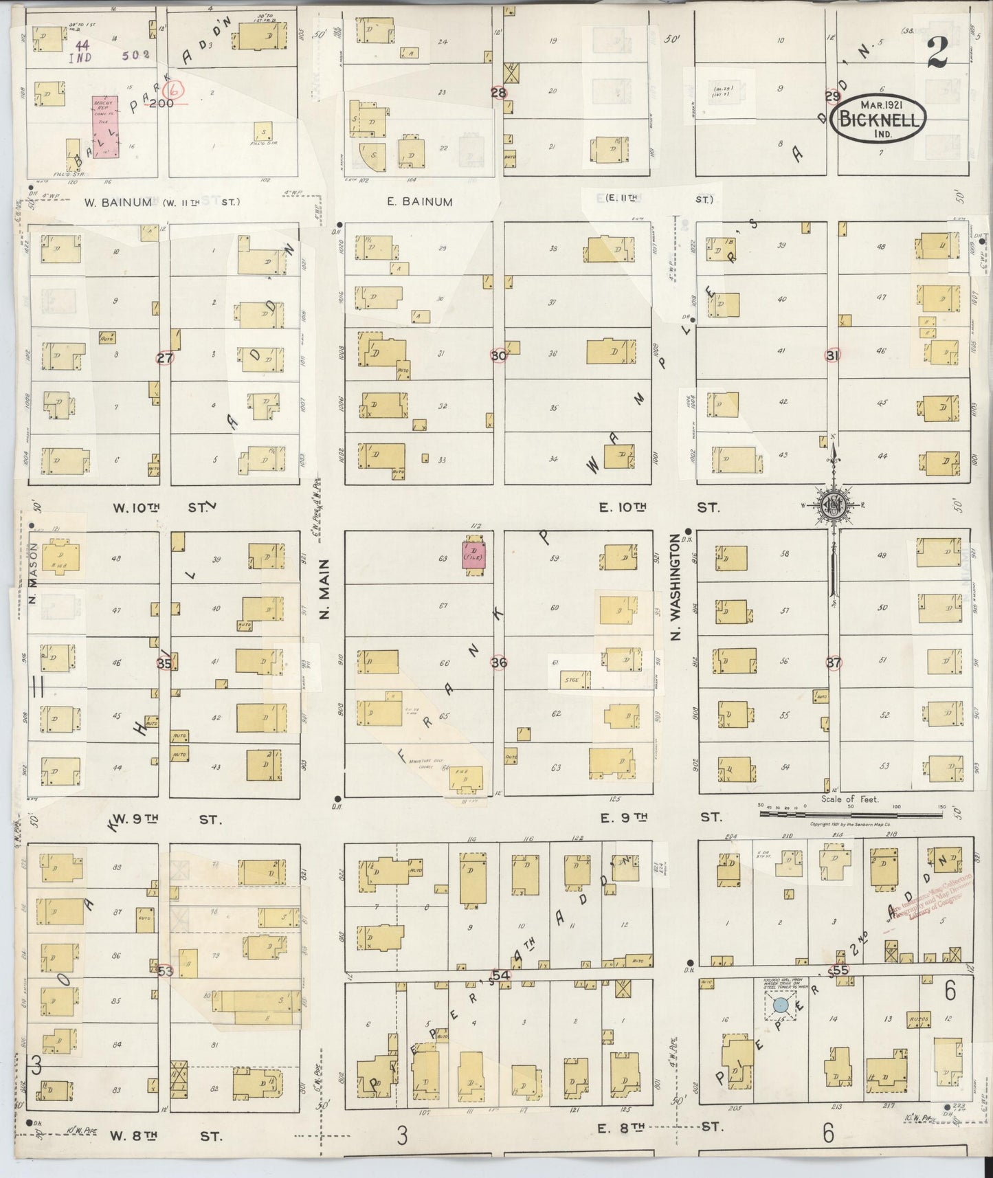 Sanborn Fire Insurance Map from Bicknell, Knox County, Indiana (1946), Sheet #0002 - Complete Map Set gallery image, historic Sanborn map, vintage wall art, Indiana Indiana