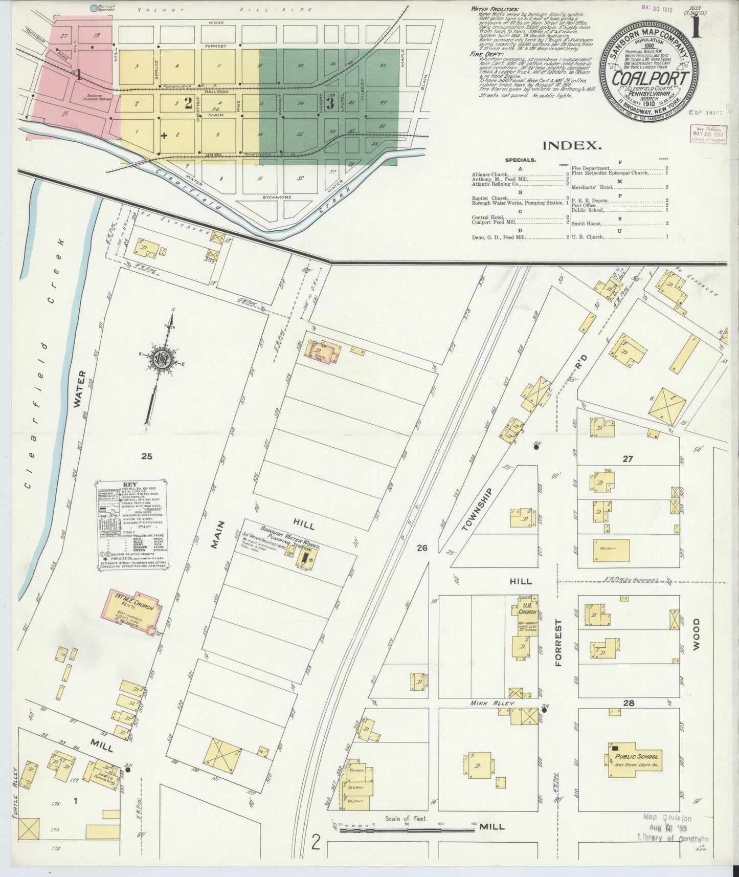 Sanborn Fire Insurance Map from Coalport, Clearfield County, Pennsylvania (1910), Sheet #0001 - Historic Sanborn Fire Insurance Map Print, vintage old map wall art, antique decor, genealogy gift, Pennsylvania Pennsylvania map