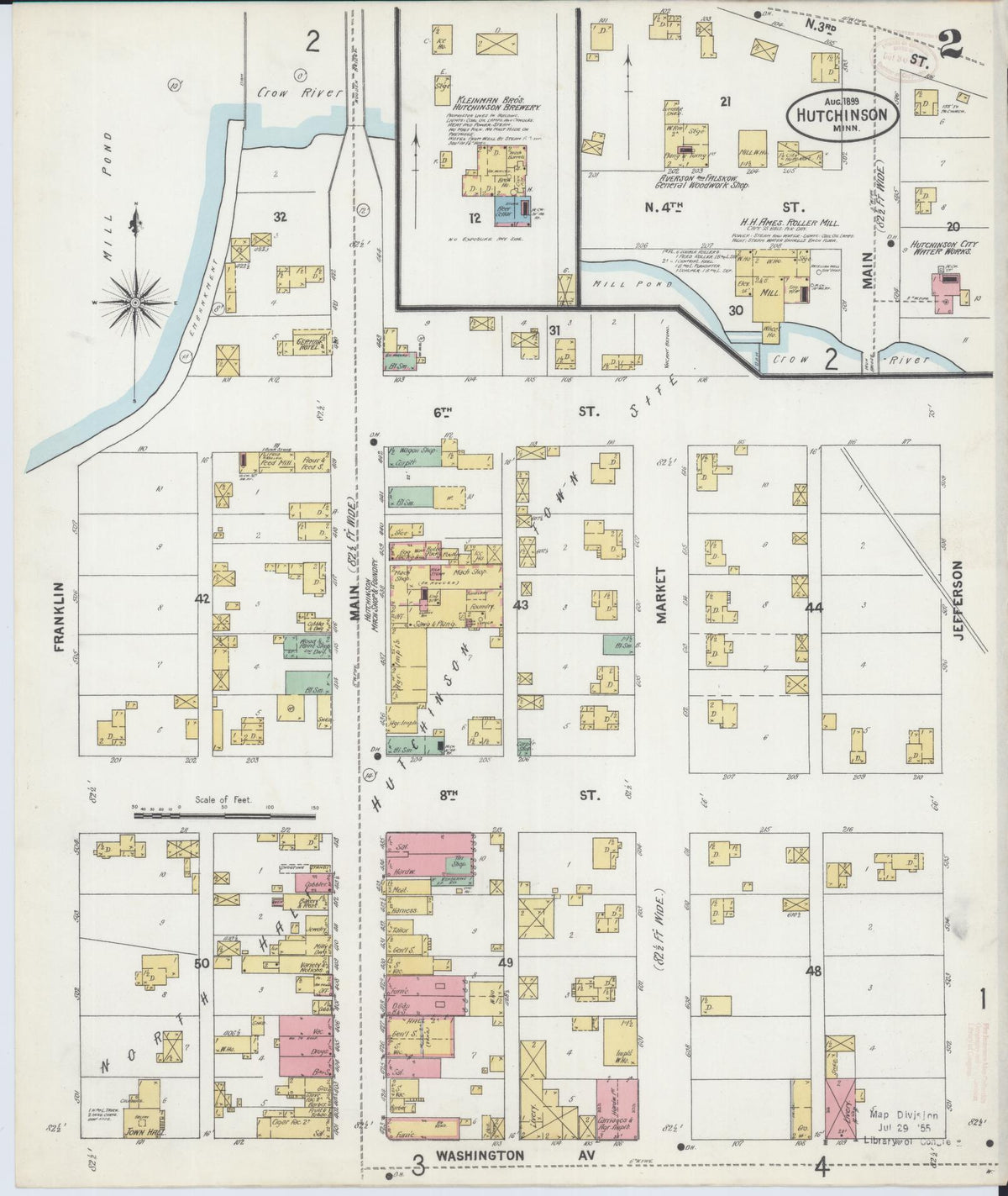 Sanborn Fire Insurance Map from Hutchinson, Mcleod County, Minnesota (1899), Sheet #0002 - Historic Sanborn Fire Insurance Map Print, vintage old map wall art, antique decor, genealogy gift, Minnesota Minnesota map