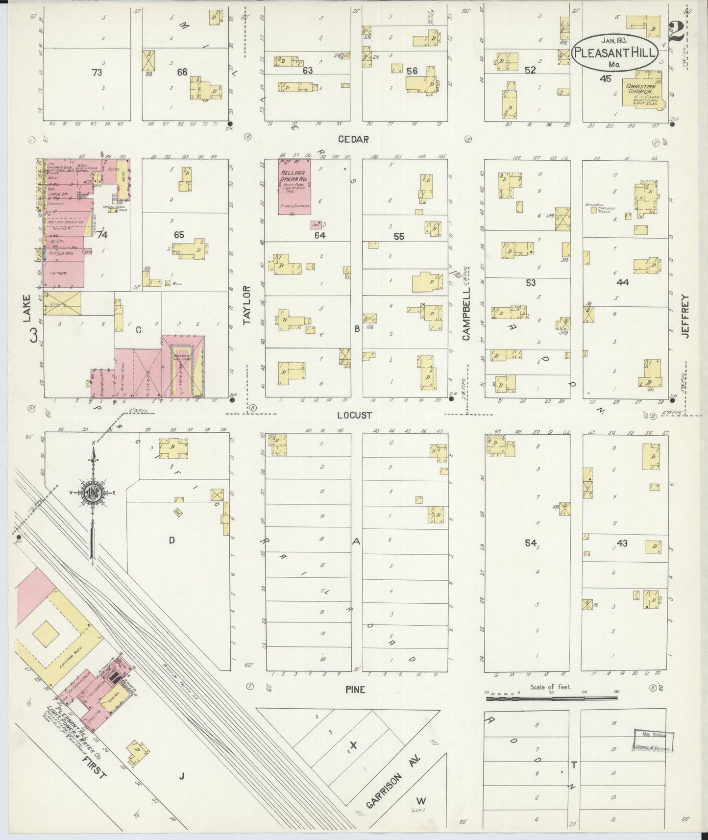 Sanborn Fire Insurance Map from Pleasant Hill, Cass County, Missouri (1913), Sheet #0002 - Historic Sanborn Fire Insurance Map Print, vintage old map wall art, antique decor, genealogy gift, Missouri Missouri map