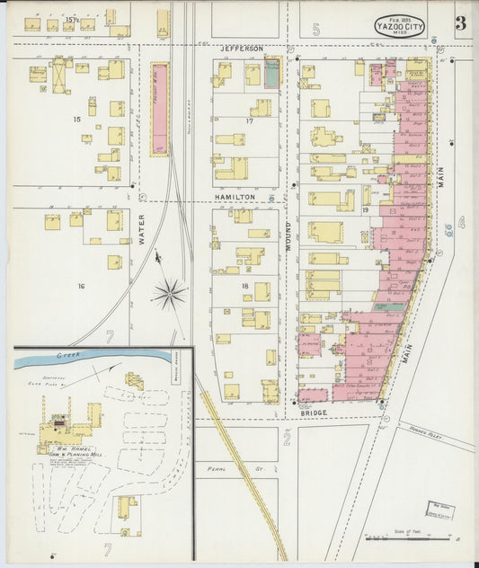 Sanborn Fire Insurance Map from Yazoo City, Yazoo County, Mississippi (1895), Sheet #0003 - Historic Sanborn Fire Insurance Map Print, vintage old map wall art, antique decor, genealogy gift, Mississippi Mississippi map