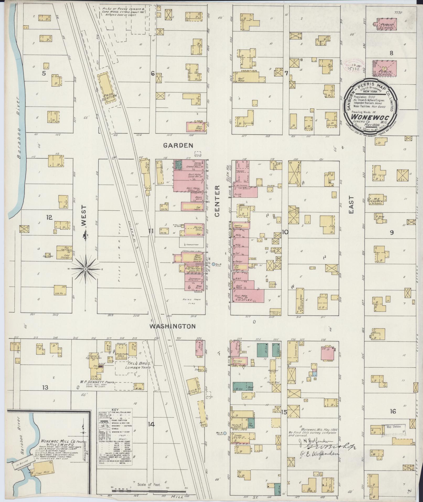 Sanborn Fire Insurance Map from Wonewoc, Juneau County, Wisconsin (1894), Sheet #0001 - Historic Sanborn Fire Insurance Map Print, vintage old map wall art, antique decor, genealogy gift, Wisconsin Wisconsin map