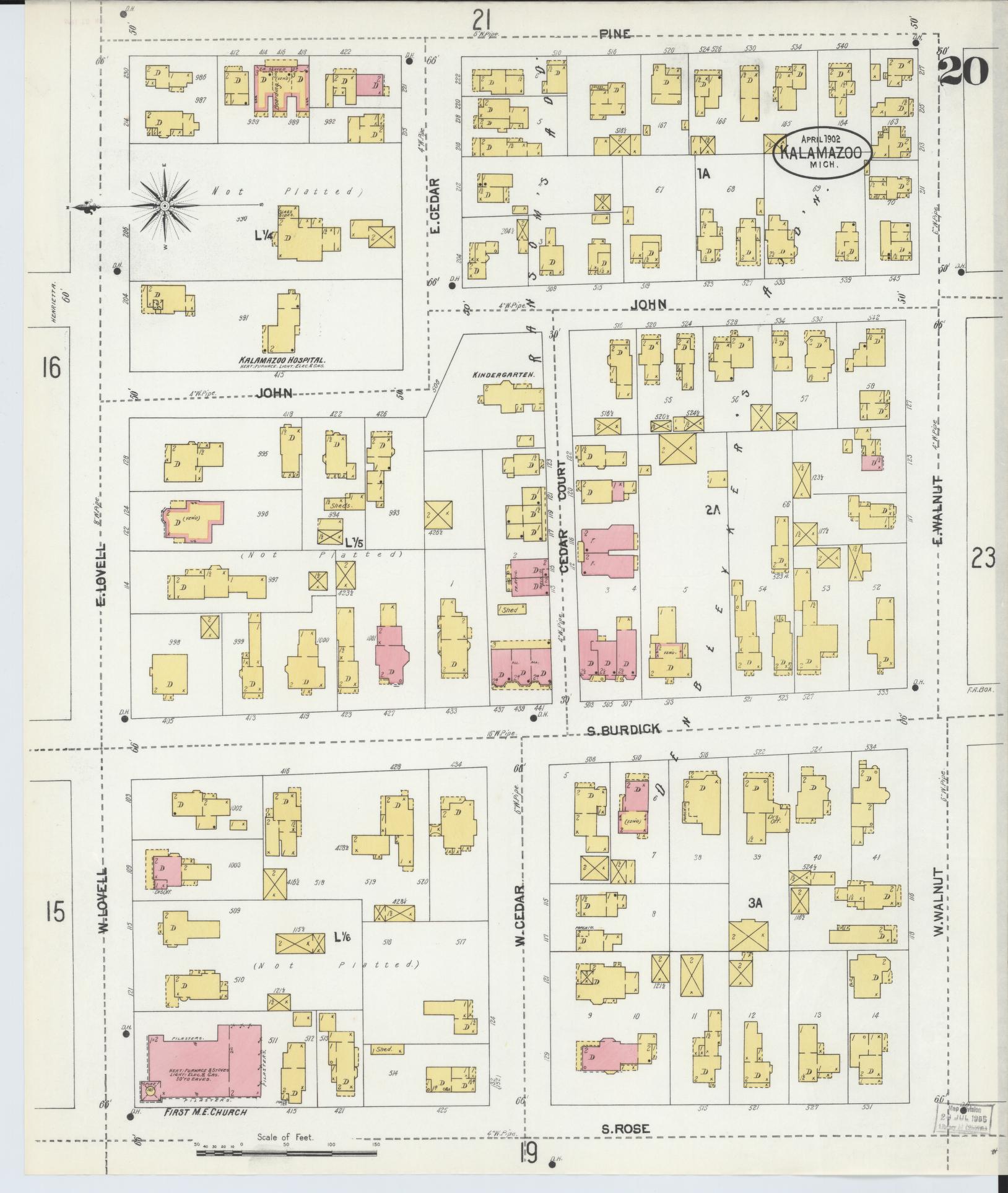 Sanborn Fire Insurance Map from Kalamazoo, Kalamazoo County, Michigan (1902), Sheet #0020 - Historic Sanborn Fire Insurance Map Print, vintage old map wall art, antique decor, genealogy gift, Michigan Michigan map