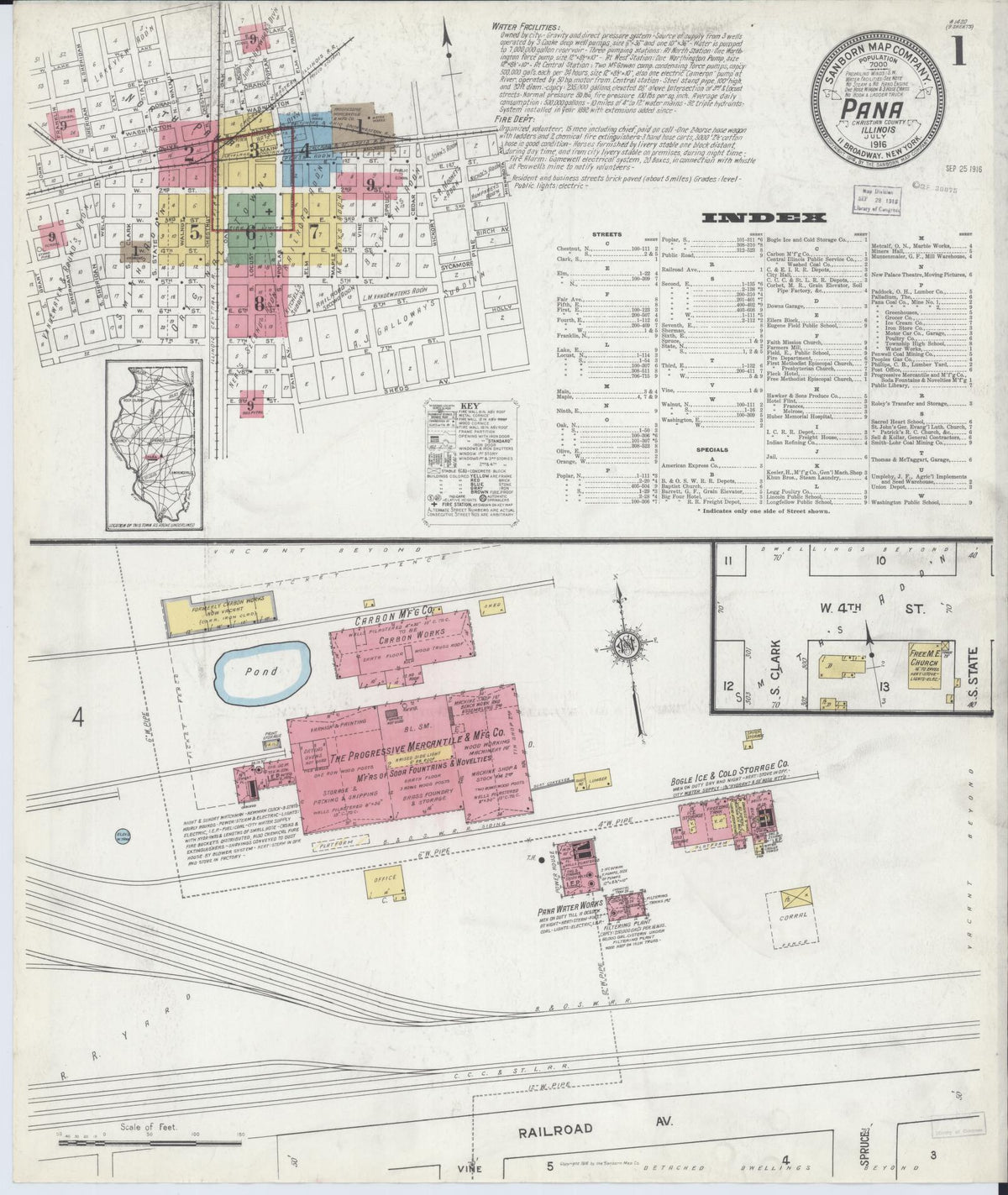 Sanborn Fire Insurance Map from Pana, Christian County, Illinois (1916), Sheet #0001 - Complete Map Set gallery image, historic Sanborn map, vintage wall art, Illinois Illinois