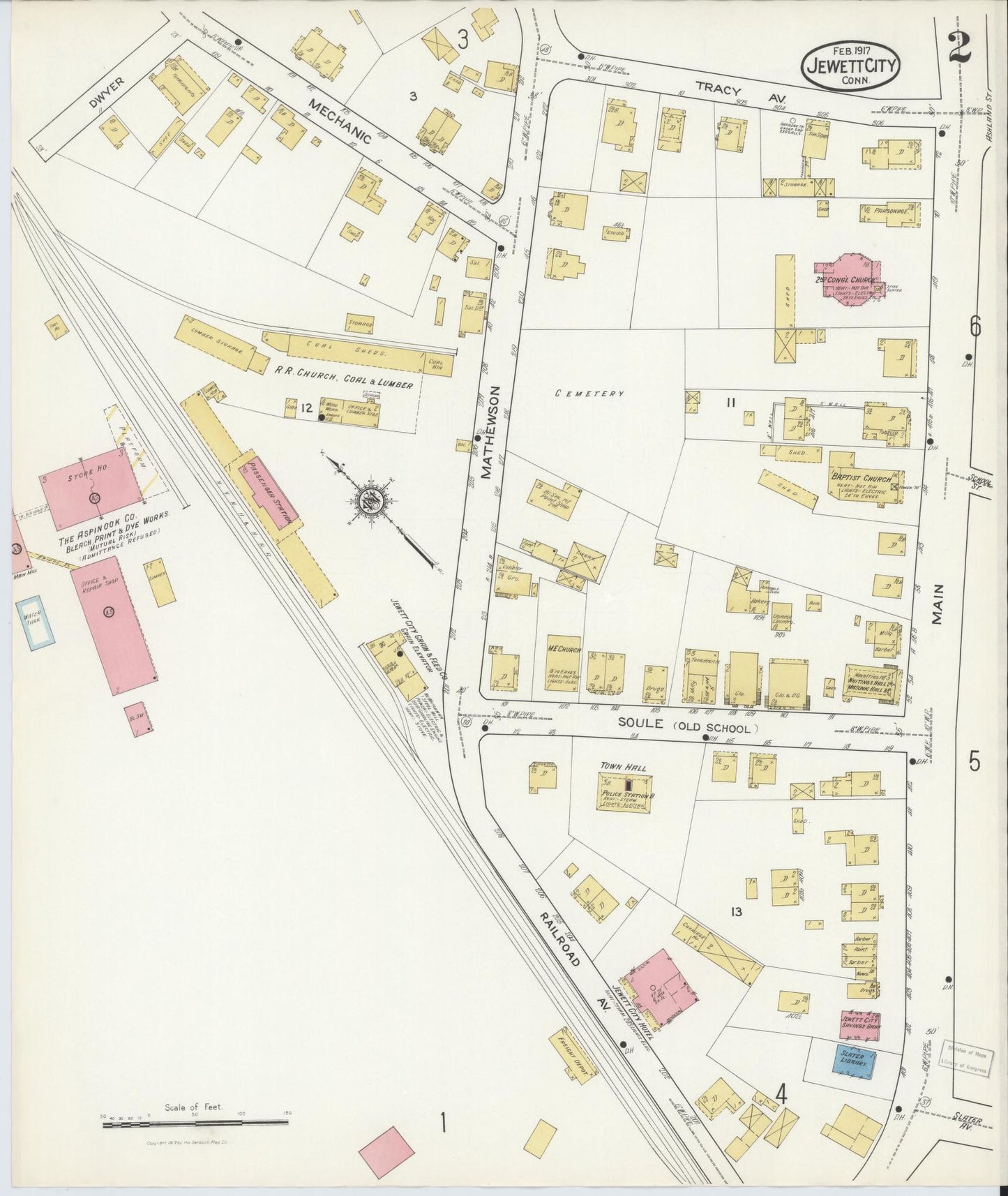 Sanborn Fire Insurance Map from Jewett City, New London County, Connecticut (1917), Sheet #0002 - Historic Sanborn Fire Insurance Map Print, vintage old map wall art, antique decor, genealogy gift, Connecticut Connecticut map