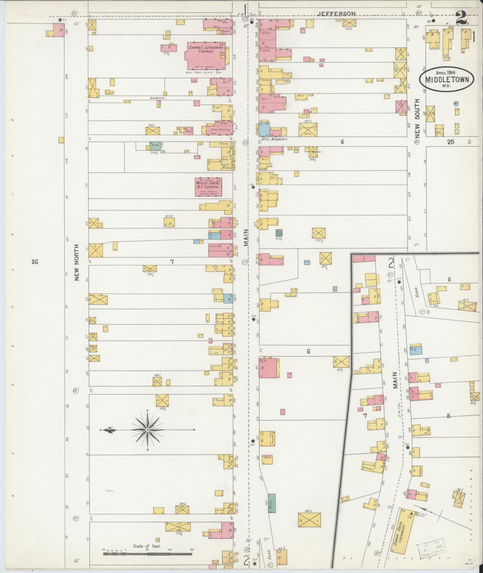 Sanborn Fire Insurance Map from Middletown, Frederick County, Maryland (1904), Sheet #0002 - Historic Sanborn Fire Insurance Map Print, vintage old map wall art, antique decor, genealogy gift, Maryland Maryland map