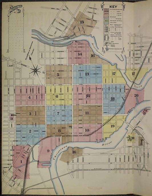 Sanborn Fire Insurance Map from Wilmington, New Castle County, Delaware (1884), Sheet #0001 - Historic Sanborn Fire Insurance Map Print, vintage old map wall art, antique decor, genealogy gift, Delaware Delaware map