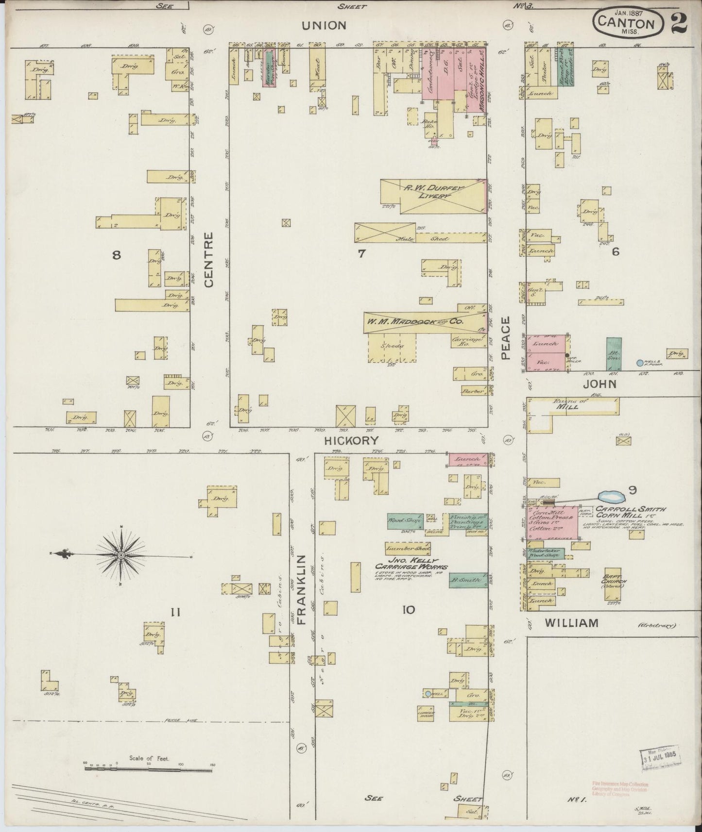 Sanborn Fire Insurance Map from Canton, Madison County, Mississippi (1887), Sheet #0002 - Historic Sanborn Fire Insurance Map Print, vintage old map wall art, antique decor, genealogy gift, Mississippi Mississippi map