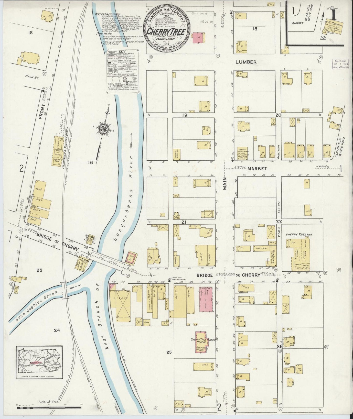 Sanborn Fire Insurance Map from Cherry Tree, Indiana County, Pennsylvania (1916), Sheet #0001 - Complete Map Set gallery image, historic Sanborn map, vintage wall art, Cherry Tree Indiana