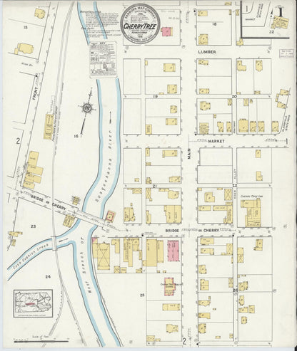 Sanborn Fire Insurance Map from Cherry Tree, Indiana County, Pennsylvania (1916), Sheet #0001 - Complete Map Set gallery image, historic Sanborn map, vintage wall art, Cherry Tree Indiana