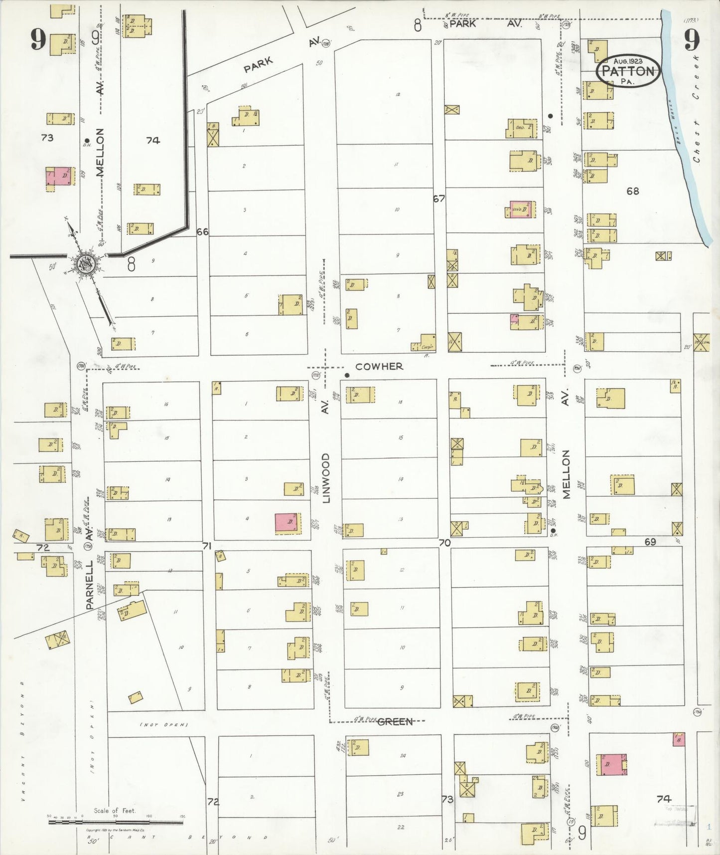 Sanborn Fire Insurance Map from Patton, Cambria County, Pennsylvania (1923), Sheet #0009 - Historic Sanborn Fire Insurance Map Print, vintage old map wall art, antique decor, genealogy gift, Pennsylvania Pennsylvania map
