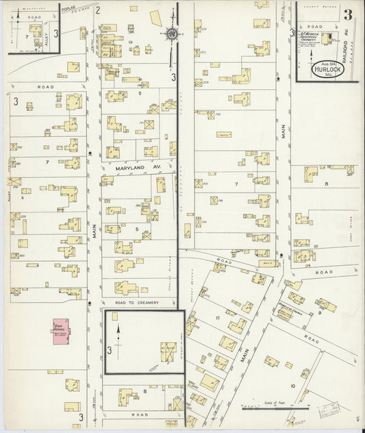 Sanborn Fire Insurance Map from Hurlock, Dorchester County, Maryland (1914), Sheet #0003 - Historic Sanborn Fire Insurance Map Print, vintage old map wall art