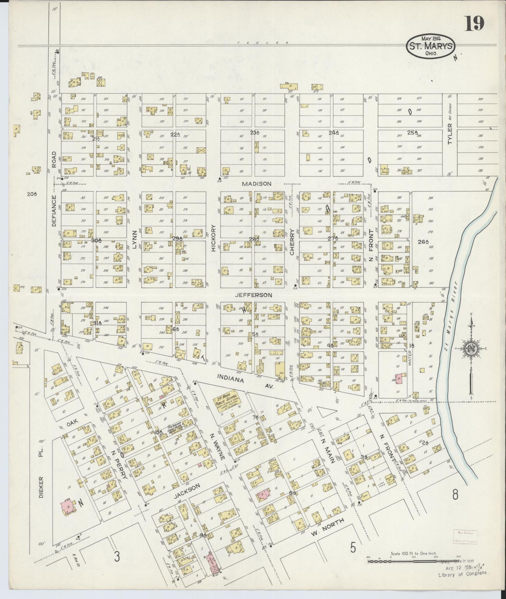 Sanborn Fire Insurance Map from Saint Marys, Auglaize County, Ohio (1914), Sheet #0019 - Historic Sanborn Fire Insurance Map Print, vintage old map wall art, antique decor, genealogy gift, Ohio Ohio map