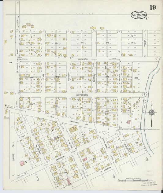 Sanborn Fire Insurance Map from Saint Marys, Auglaize County, Ohio (1914), Sheet #0019 - Historic Sanborn Fire Insurance Map Print, vintage old map wall art, antique decor, genealogy gift, Ohio Ohio map