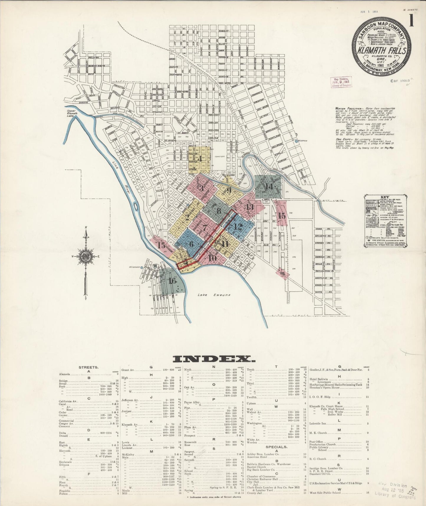 Sanborn Fire Insurance Map from Klamath Falls, Klamath County, Oregon (1911), Sheet #0001 - Complete Map Set gallery image, historic Sanborn map, vintage wall art, Oregon Oregon