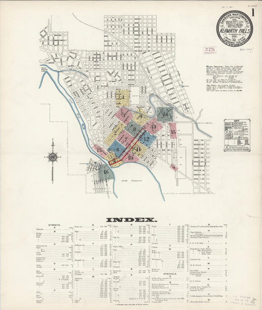 Sanborn Fire Insurance Map from Klamath Falls, Klamath County, Oregon (1911), Sheet #0001 - Complete Map Set gallery image, historic Sanborn map, vintage wall art, Oregon Oregon