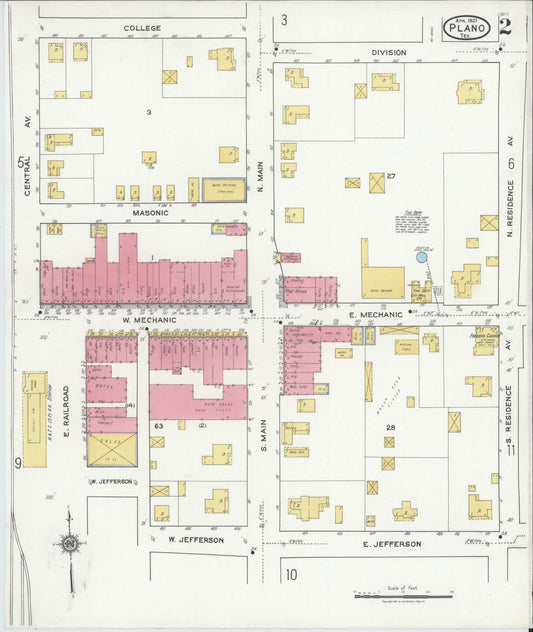 Sanborn Fire Insurance Map from Plano, Collin County, Texas (1921), Sheet #0002 - Historic Sanborn Fire Insurance Map Print, vintage old map wall art, antique decor, genealogy gift, Texas Texas map
