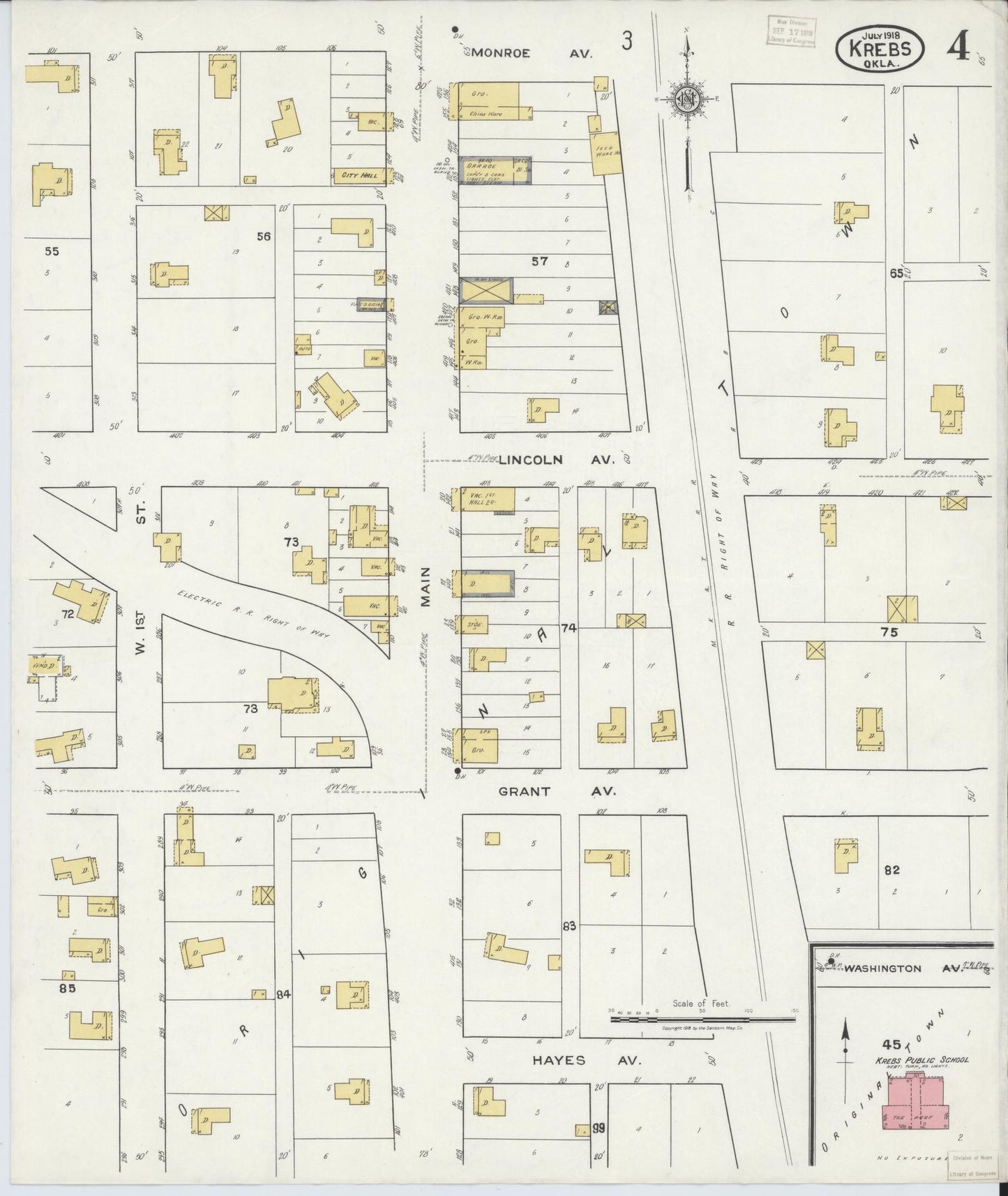 Sanborn Fire Insurance Map from Krebs, Pittsburg County, Oklahoma (1918), Sheet #0004 - Complete Map Set gallery image, historic Sanborn map, vintage wall art, Oklahoma Oklahoma