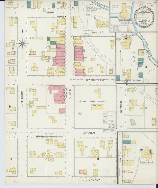 Sanborn Fire Insurance Map from Hart, Oceana County, Michigan (1893), Sheet #0001 - Historic Sanborn Fire Insurance Map Print, vintage old map wall art, antique decor, genealogy gift, Michigan Michigan map