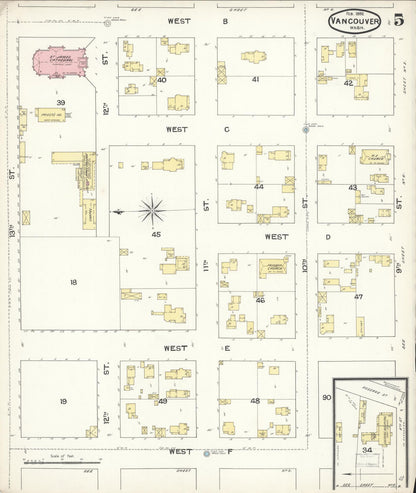 Sanborn Fire Insurance Map from Vancouver, Clark County, Washington (1892), Sheet #0005 - Complete Map Set gallery image, historic Sanborn map, vintage wall art, Washington Washington