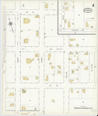 Sanborn Fire Insurance Map from Starke, Bradford County, Florida (1912), Sheet #0004 - Historic Sanborn Fire Insurance Map Print, vintage old map wall art, antique decor, genealogy gift, Florida Florida map